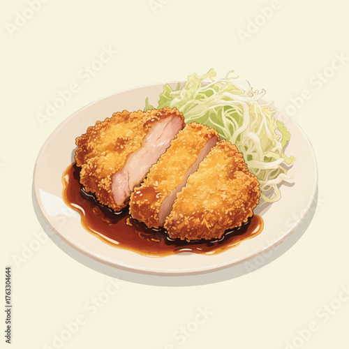 Fried Pork Cutlet with Sauce on Plate