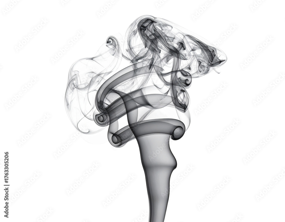 Fototapeta premium Swirling Smoke Plume from Side Angle, Dynamic Flow, Isolated on Transparent Background