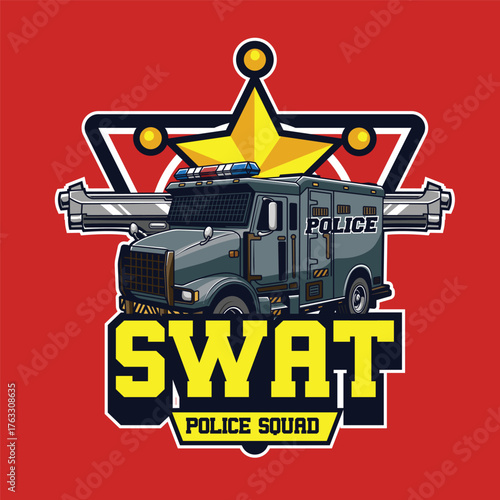 Police car illustration for tshirt design