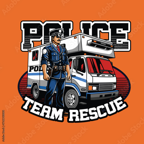 Police car illustration for tshirt design