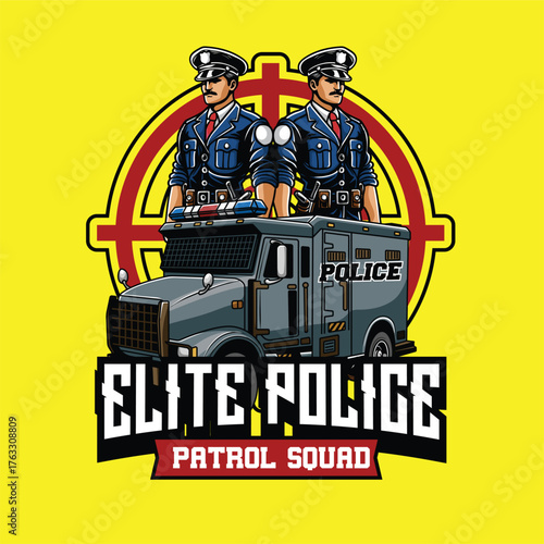 Police car illustration for tshirt design