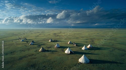 Traditional teepees on a prairie