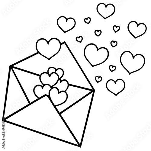 Envelope with Hearts Illustration for Message of Affection in Linear Style