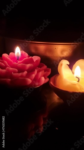candle and rose petals