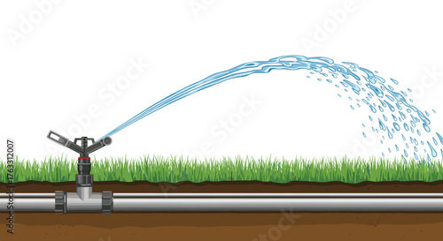 Sprinkler System Watering Green Grass in the Garden.