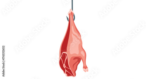 Freshly butchered duck hanging from a hook ready for cooking.