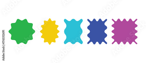 Set of Five Colorful Wavy and Jagged Edge Shapes - Abstract Geometric Design Elements with Zigzag Borders for Sale Badge or Modern Banner