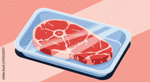 Fresh raw steak in a plastic container ready for cooking.