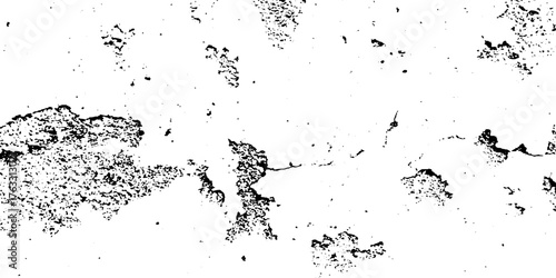 Distress urban overlay spotted concrete grain surface grainy noise rust wall grunge black splatter and white background. damaged chalk crack rough ink wall texture.	