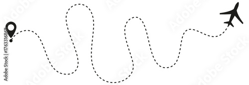 Airplane journey flight trace PNG. Dotted line travel route path vector illustration