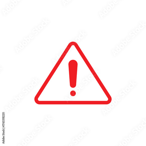 Red Outlined Warning Sign Icon - Danger Exclamation Mark in Triangle Symbol for Alert, Error, Caution, and Important Notification