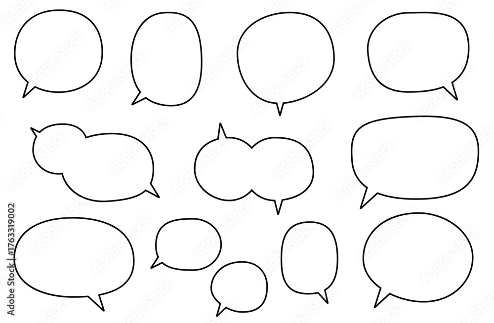 Obraz premium Hand-drawn speech bubble set – soft comic style on black background