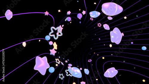 3D render abstract wavy lines and stars.