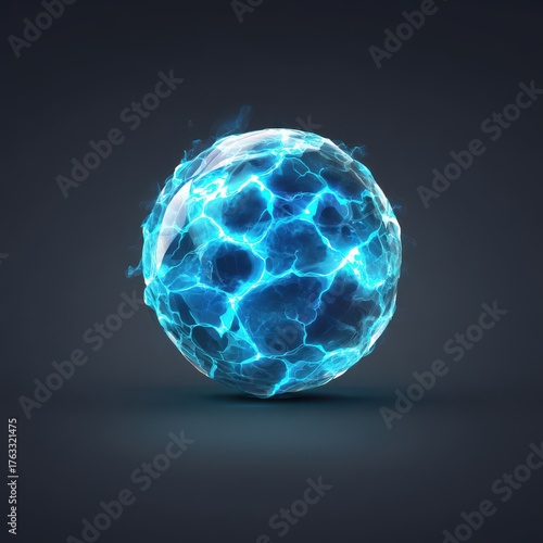 Glowing Orb of Blue Energy on Dark Background Studio Shot Abstract Concept Art Illustration