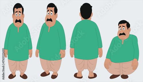 Indian old village poor man cartoon character design for 2d animation