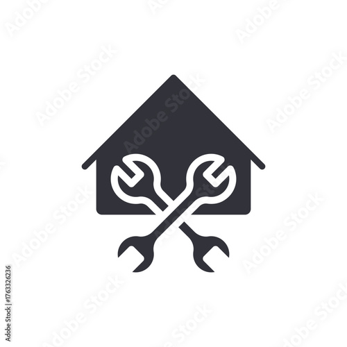 Home Repair Icon With Crossed Wrenches Flat Design