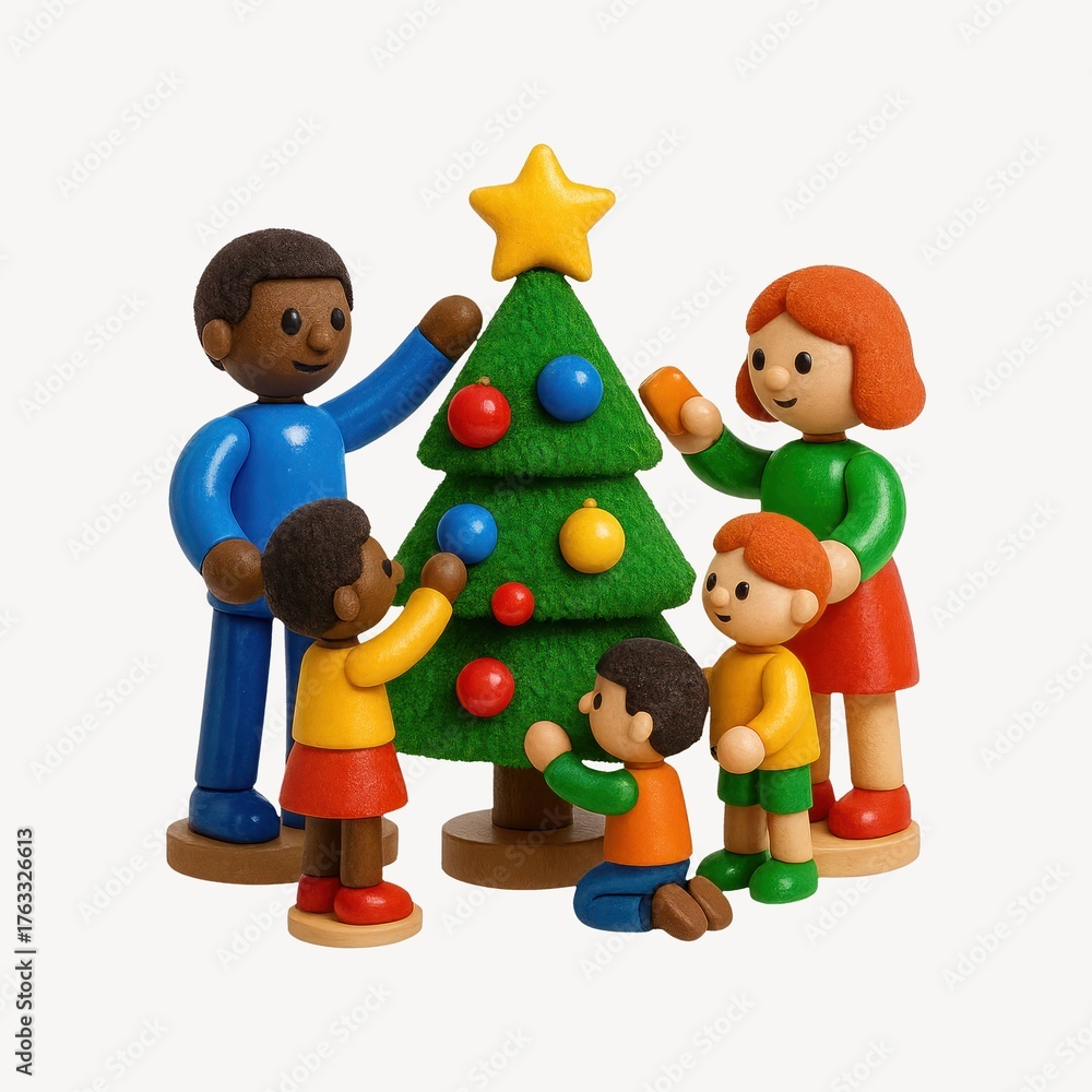 Obraz premium Family decorating Christmas tree together.
