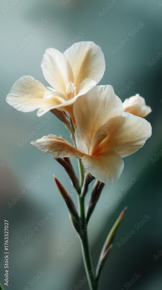 Fototapeta premium Cream flower soft petals gentle bloom pastel background tranquil mood with grace