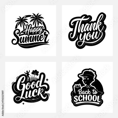 Calligraphy Typography Design. Summer. School. Good Luck & Thank You