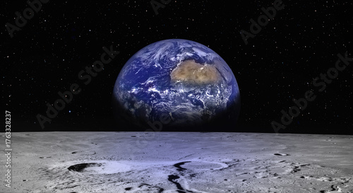 Fototapeta Naklejka Na Ścianę i Meble -  The Earth as Seen from the Surface of the Moon 