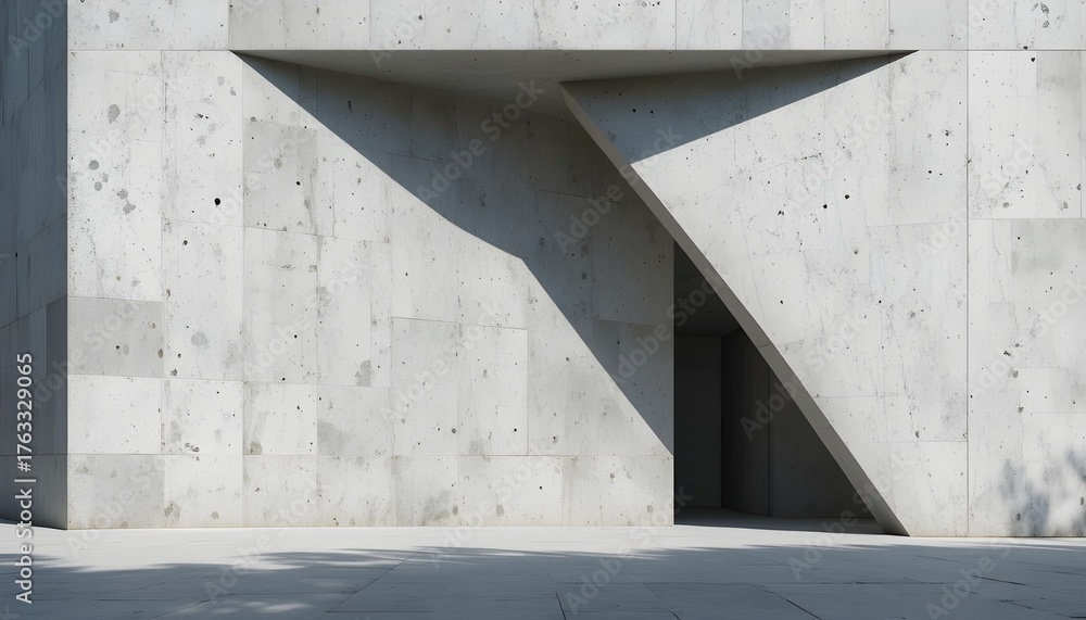 Fototapeta premium Minimalist white concrete facade with sharp geometric shapes and long shadows, abstract modern design. 