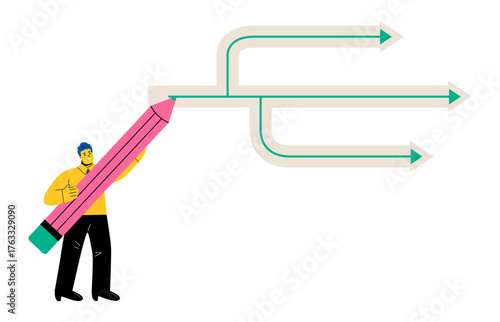 Planning backup concept. Business man makes a backup plan. Flat vector illustration isolated on white background