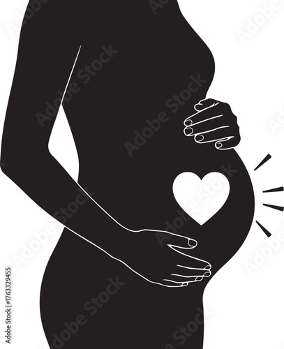 Pregnant Woman Silhouette with Heart Symbol Representing Love and Motherhood