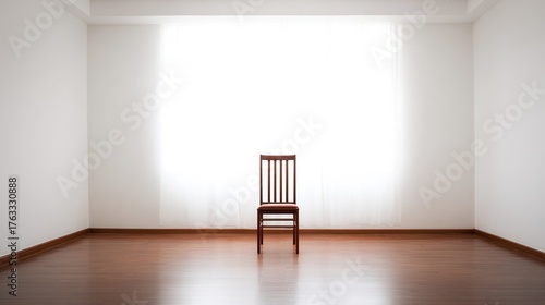 armchair. A minimalist living room corner featuring a modern armchair and abstract art in a clean, Scandinavian style. lifestyle magazines.