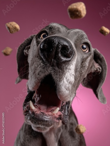 Great Dane catches treats