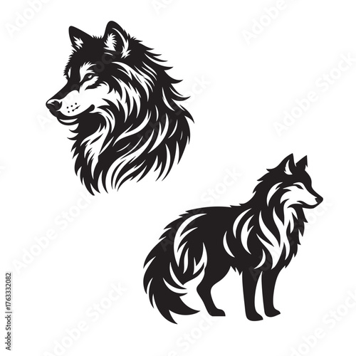 wolf black and white animal silhouette vector
