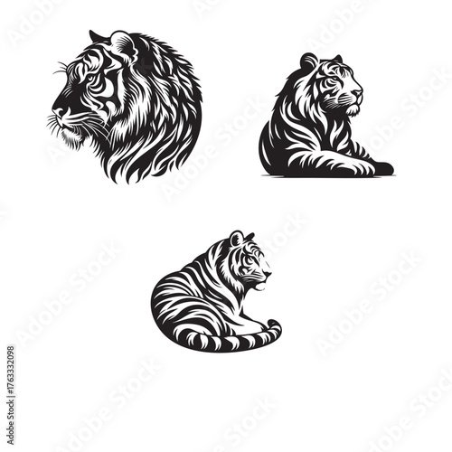 tiger black and white animal silhouette vector