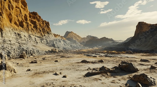 An open pit mine with a barren, rocky landscape, emphasizing the effects of mineral extraction