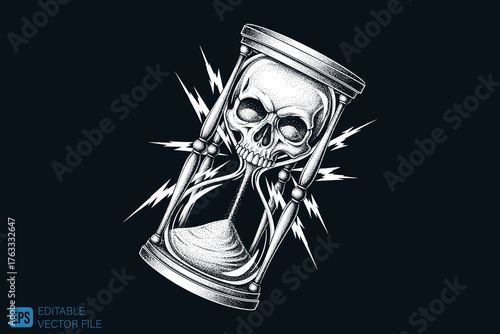 Skull Hourglass with Lightning Bolts - A Memento Mori Illustrati