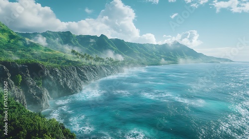 A scenic coastline suffering from erosion due to rising sea levels, capturing the effects of climate change