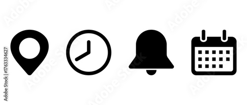 Location, time, notification and calendar, data icons. Vector illustration.