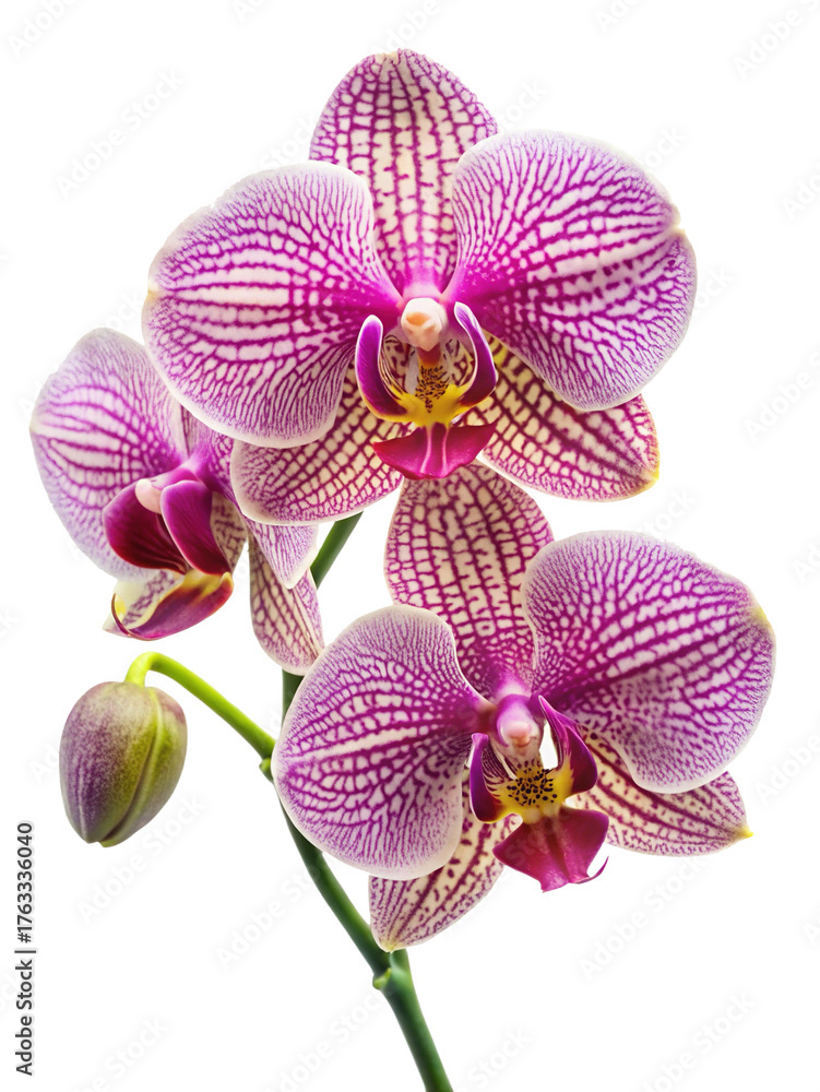 Fototapeta premium Vibrant pink purple striped orchid flowers blooming elegantly
