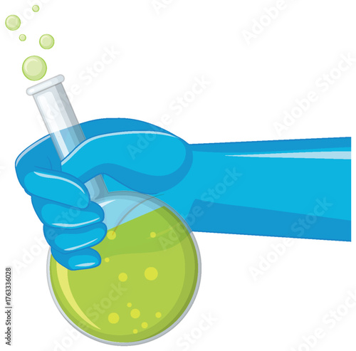 Gloved Hand Holding Bubbling Laboratory Flask Illustration