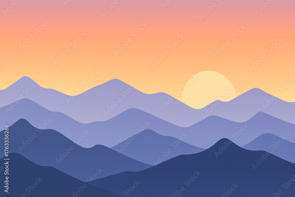 Fototapeta premium Misty mountain landscape with hills and sunrise view