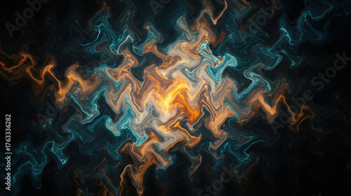 Vibrant Zigzag Light Pattern on Dark Background,Dynamic Abstract Waves with Warm and Cool Colors