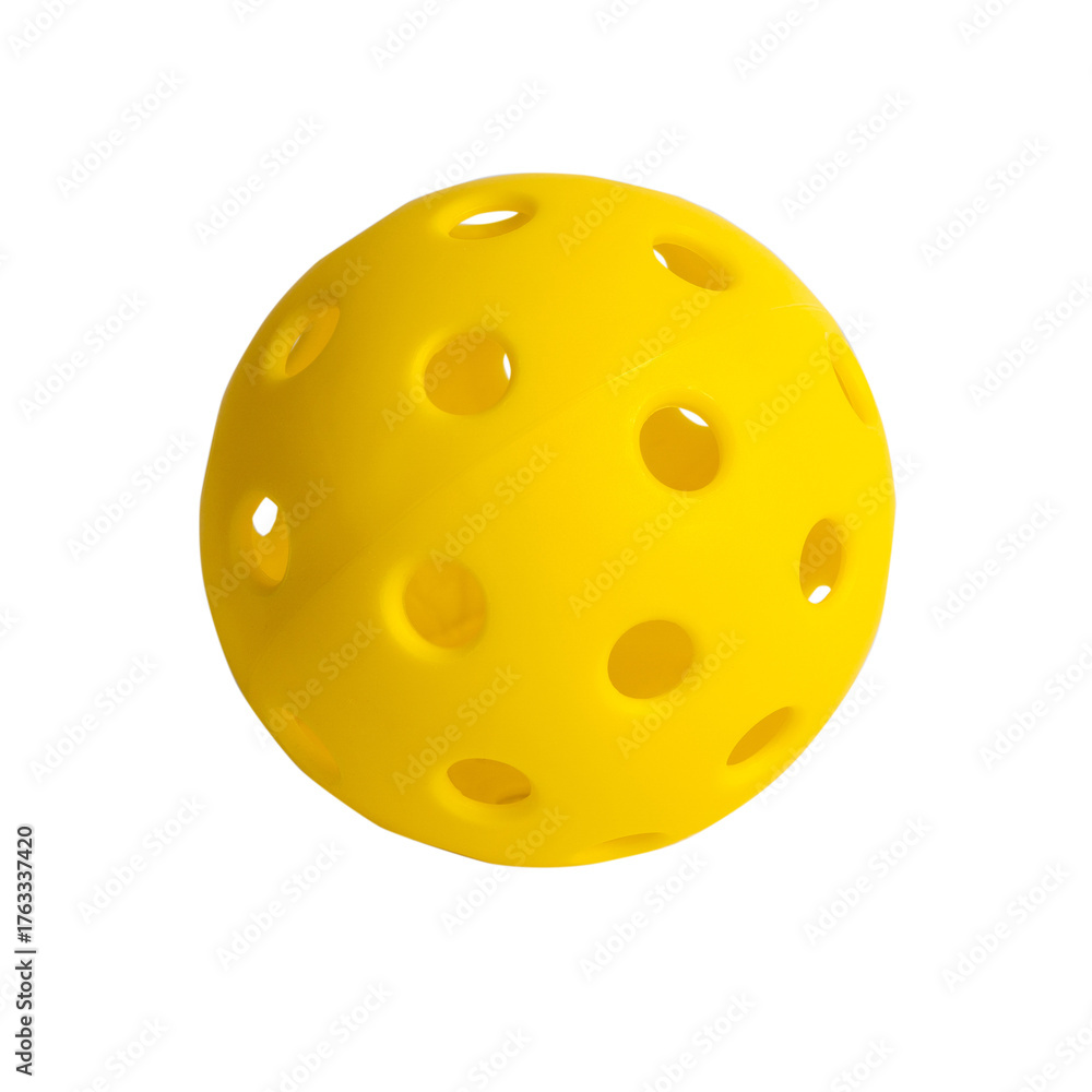 Fototapeta premium Yellow pickleball ball equipment with holes isolated on transparent background