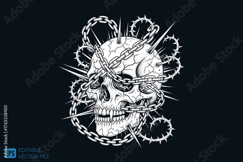 Skull Ensnared - A Macabre Dance of Chains and Thorns.