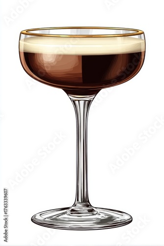 Espresso Martini Served in Coupe Glass Isolated on White Background Elegant Cocktail Drink Illustration