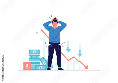 Man in despair over financial loss and bankruptcy.