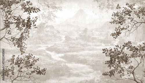 Fototapeta Jungle background in sepia. Ilustration for wallpaper. Mural.