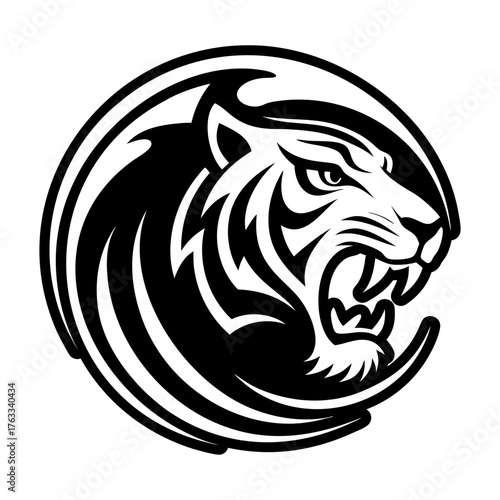 A glyph style icon showing a tiger logo