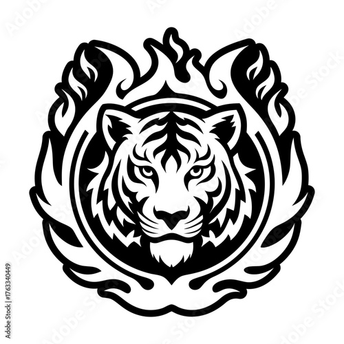A glyph style icon showing a tiger logo