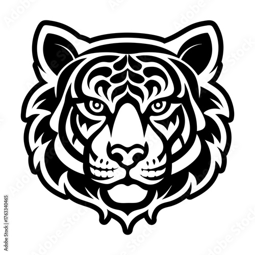 A solid style icon depicting a tiger face