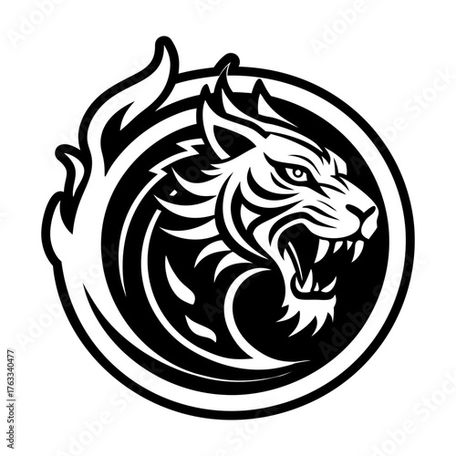 A solid style icon depicting a tiger face