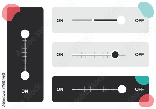 Toggle Switches - On and Off States in Vertical and Horizontal Designs.