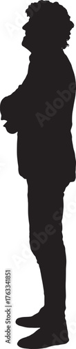 vector,  silhouette of side view of a man dressed in jacket,arms crossed, standing